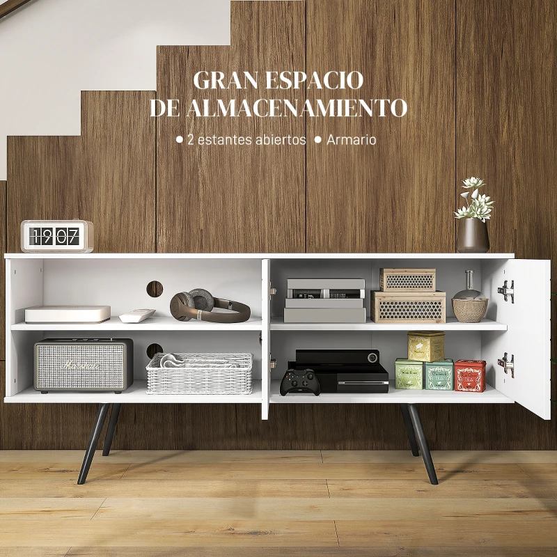 HOMCOM Mueble de TV para Televisores de 65 Pulgadas Moderno con 2 Estantes Abiertos y 1 Estante Ajustable 145x38x65 cm Blanco