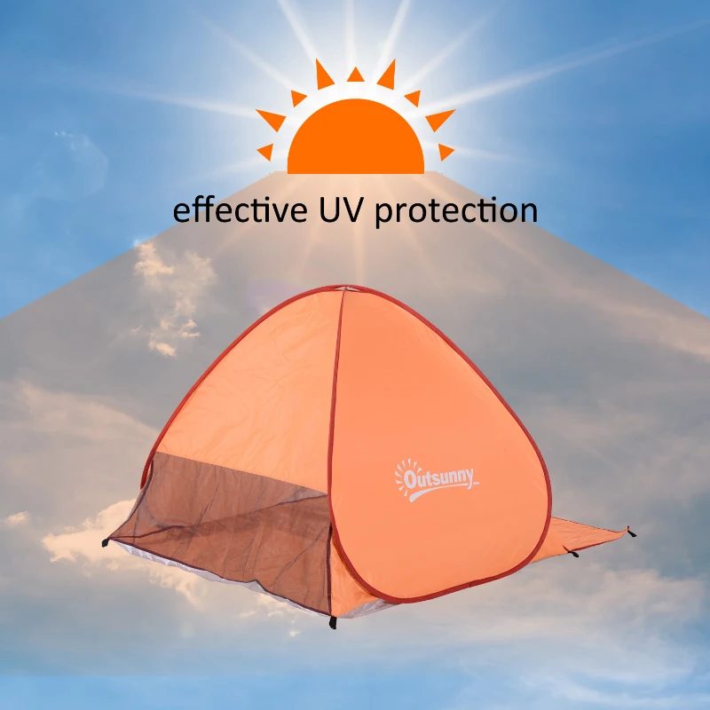 Outsunny Abri de plage tente de plage pliable pop-up automatique instantané protection UV fenêtre arrière grand tapis de sol orange