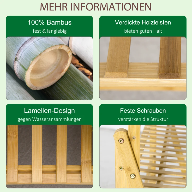 Outsunny Blumentreppe aus Holz Pflanzenständer Leiterregal einstellbare Hängehöhe Blumenständer hängende Bamboo Natur innen draußen 100 x 40 x 143 cm