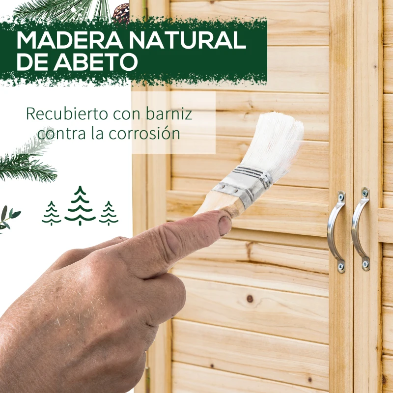 Outsunny Armario de Jardín de Madera Armario Exterior con 2 Puertas Estante Patas Elevadas para Terraza Patio 83x40x92 cm Natural
