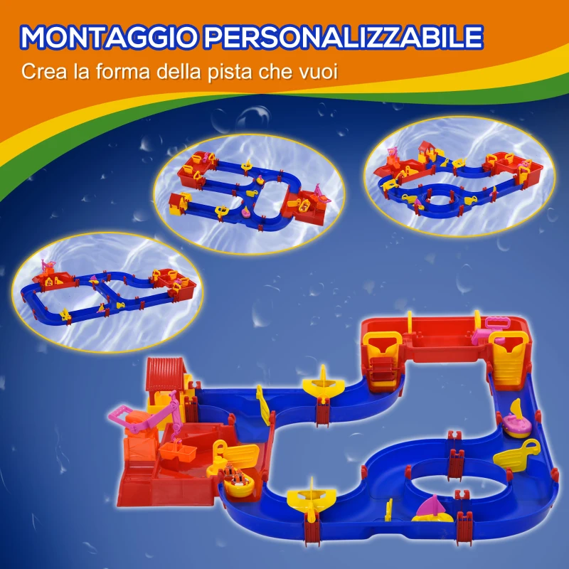 HOMCOM Playset Acquatico 78 Pezzi con Acqua e Sabbia per Bambini 3-6 Anni, 123x111x7cm, Blu e Rosso