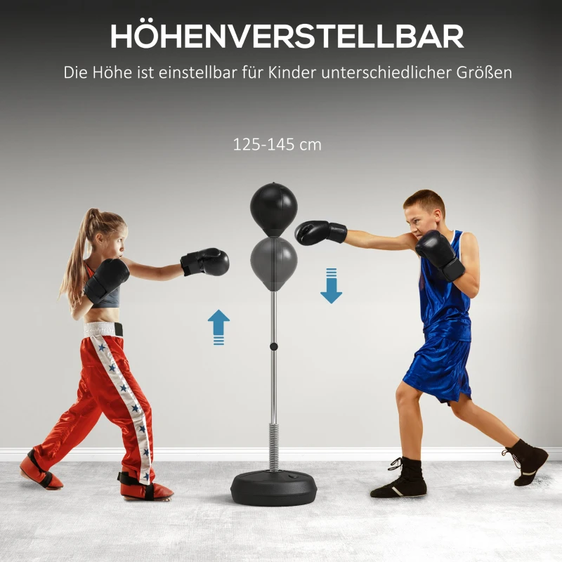 HOMCOM Punchingball-Set für Jugendliche, höhenverstellbar, inkl. Boxhandschuhe und Pumpe, Schwarz