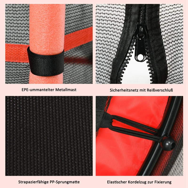 HOMCOM Kindertrampolin mit Sicherheitsnetz, Randpolsterung, wetterfest, Metallrahmen, bis 50 kg, Ø163cm x 163 cm, Rot