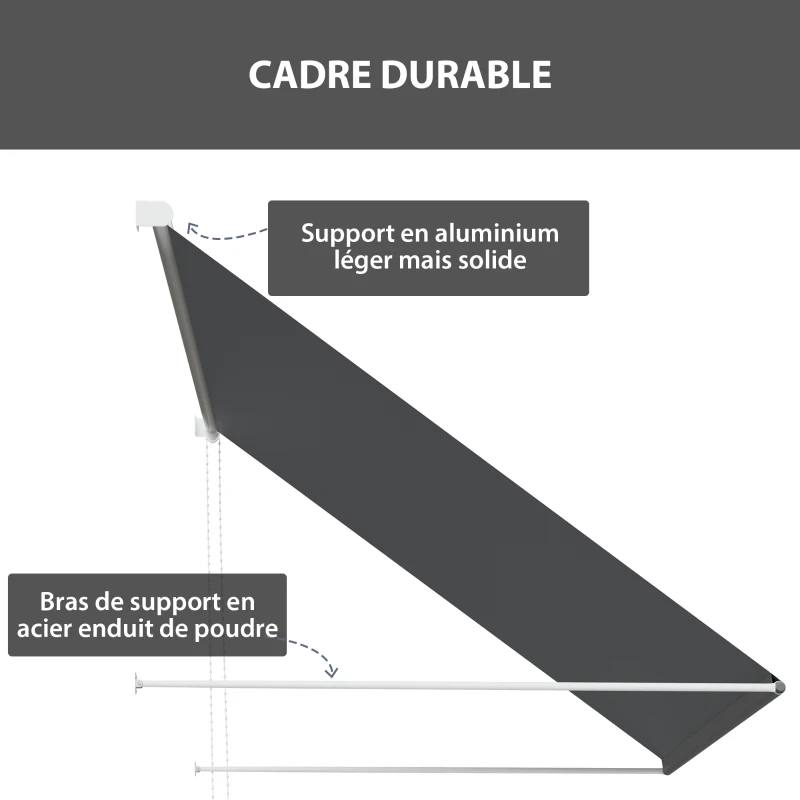 Outsunny Store banne manuel auvent rétractable Inclinaison réglable 150 x 120 cm protection UV aluminium polyester gris foncé
