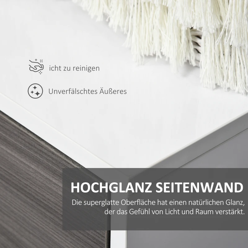HOMCOM Standschrank Aufbewahrungsschrank Mehrzweckschrank Aktenschrank Kommode 2 Schublade 3 Türen E1 Spanplatte Hochglanz Weiß+Hellgrau 117 x 36 x 74 cm