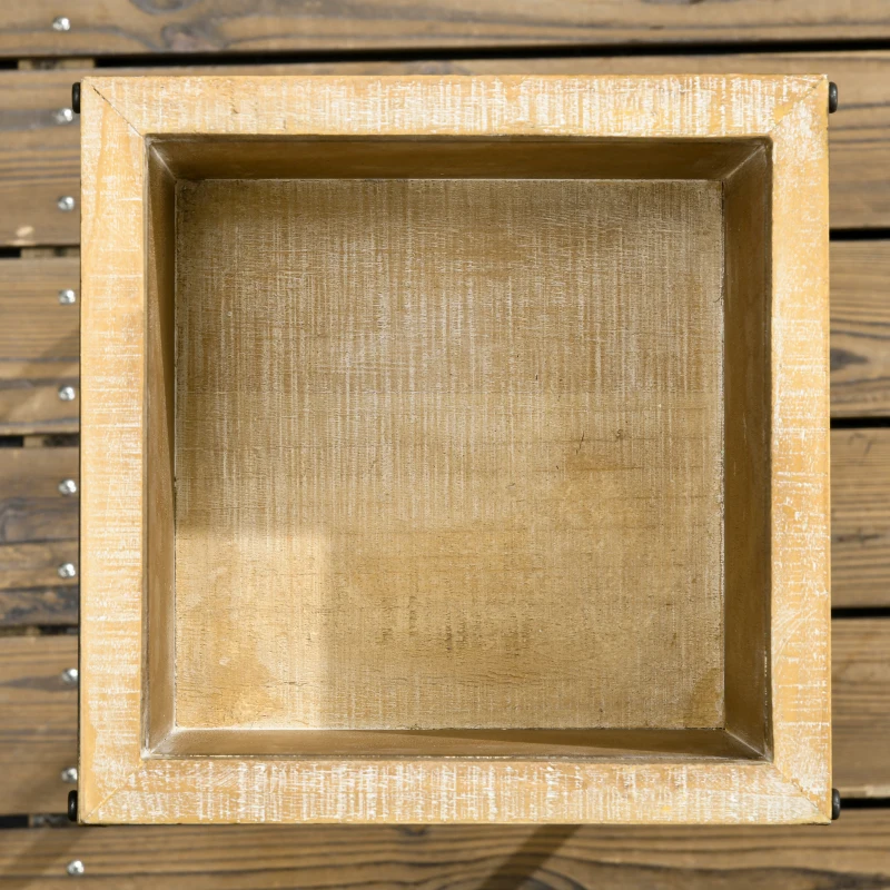 Outsunny 3er-Set Pflanzenständer, 3 Größen, Metallrahmen, rustikale Holzoptik, quadratische Blumenkästen