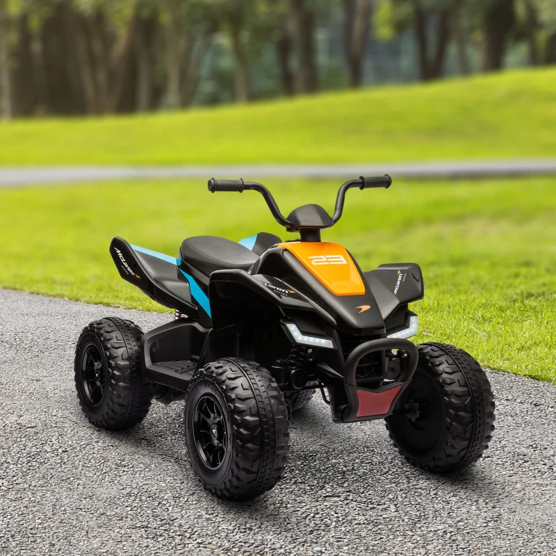 HOMCOM McLaren Licensed 12V Quad Bike, with Music, Headlights, MP3 Slot, Suspension Wheels, for Ages 3-8 Years - Black