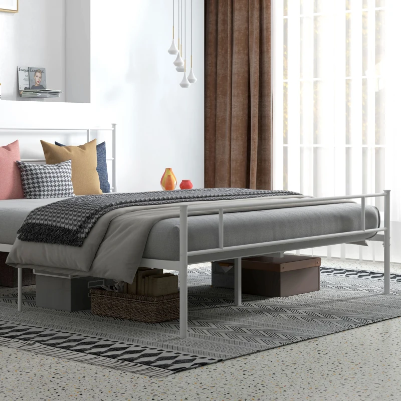 HOMCOM King Bed Frame, Metal Bed Base with Headboard and Footboard, Metal Slat Support and 31cm Underbed Storage Space