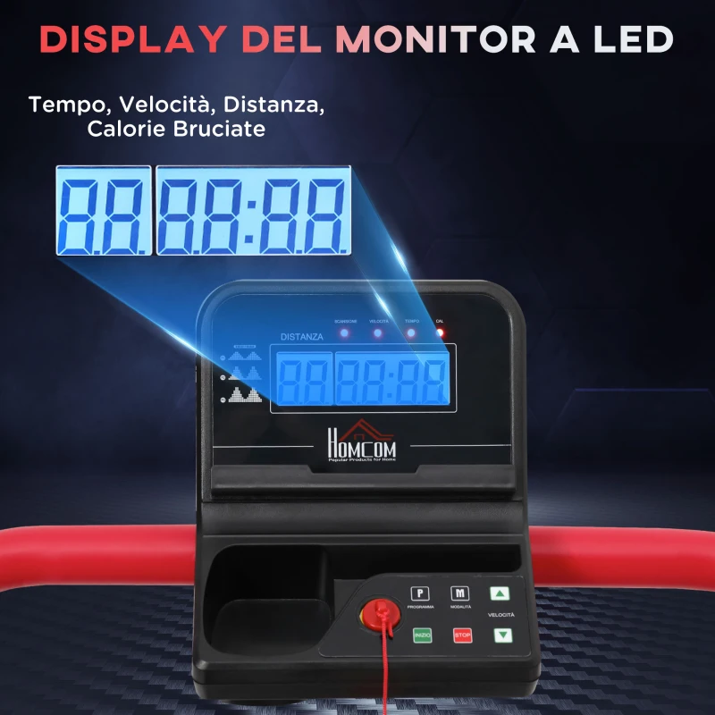 HOMCOM Tapis Roulant Elettrico Professionale Pieghevole Salvaspazio con Schermo LCD, per Casa e Ufficio, Velocità 10km/h