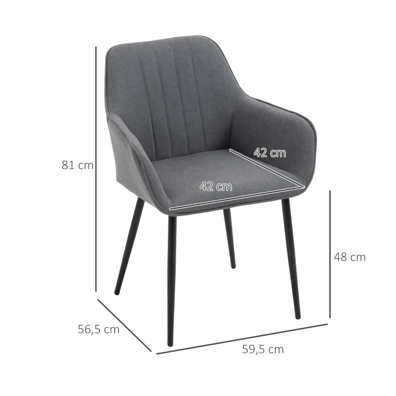 HOMCOM Pack de 2 Sillas de Cocina con Respaldo Reposabrazos y Patas de Metal para Salón 59,5x56,5x81 cm Gris Oscuro