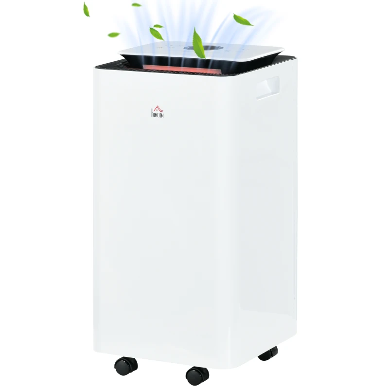 HOMCOM Deumidificatore Portatile da 10L con 5 Modalità, 2 Velocità, Timer 24h e Ruote, 25x25x50.5cm, Bianco