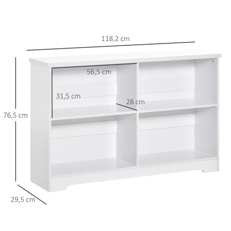 HOMCOM Bücherregal Standregal mit 4 Fächern verstellbaren Böden Bücherschrank Standschrank für Wohnzimmer Kinderzimmer modern Weiß 118,2 x 29,5 x 76,5 cm