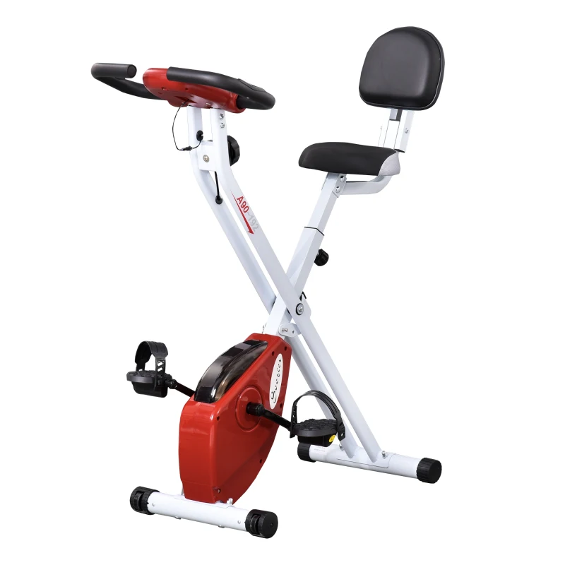 HOMCOM Bicicleta Estática Plegable con Resistencia Magnética Asiento con Altura Ajustable y Pulsómetro 43x97x109 cm Rojo(m-10)