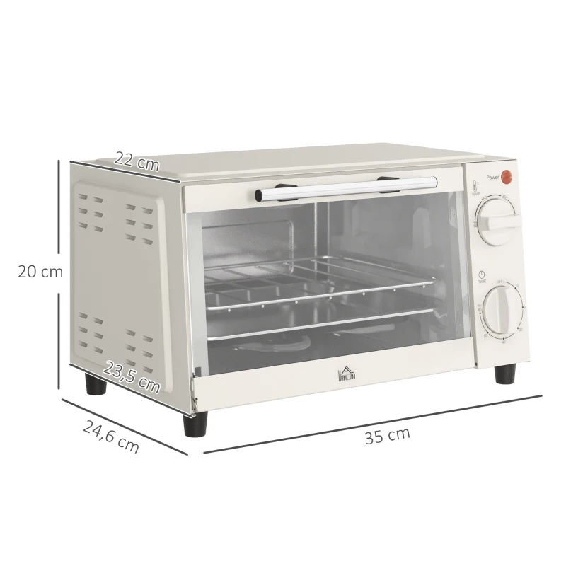 HOMCOM Minibackofen, 9 L Mini-Ofen mit Backblech, Grillrost, mit einstellbarer Temperatur und Garzeit, Edelstahl, Cremeweiß(m-3)
