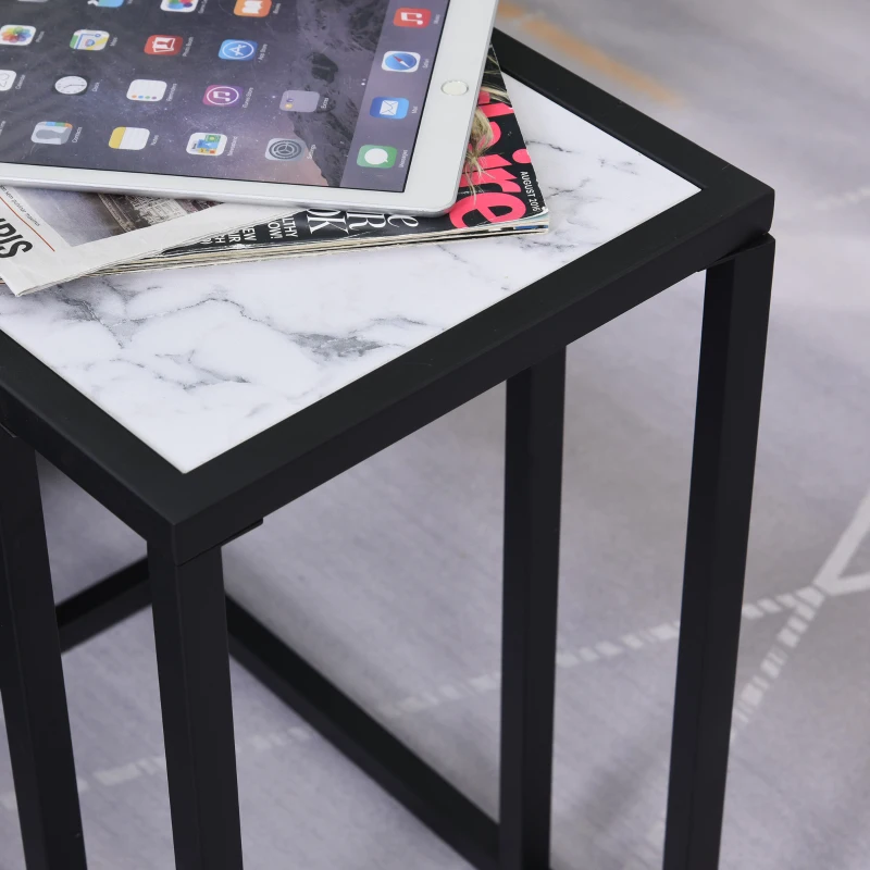 HOMCOM Mesita Auxiliar Mesa Lateral para Sofá Moderna con Superficie Imitación Mármol Estructura de Metal 45x30x51,5 cm Blanco