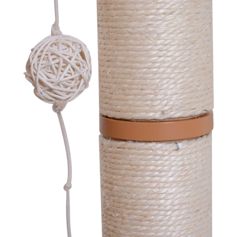 PawHut Árbol Rascador para Gatos de Madera 71,5x49,5x120 cm Torre de Gato con Cueva Plataformas Postes Rascadores de Sisal Cojines de Felpa Suave y Bolas Colgantes Natural