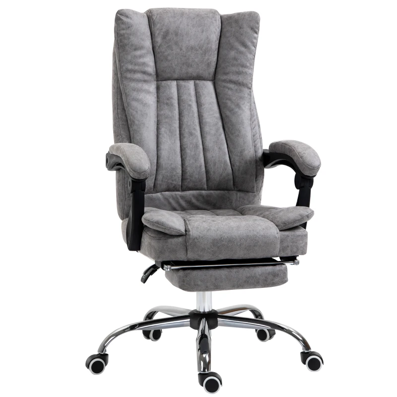 Vinsetto Home Office Chair Microfibre Desk Chair with Reclining Function Armrests Swivel Wheels Footrest Grey