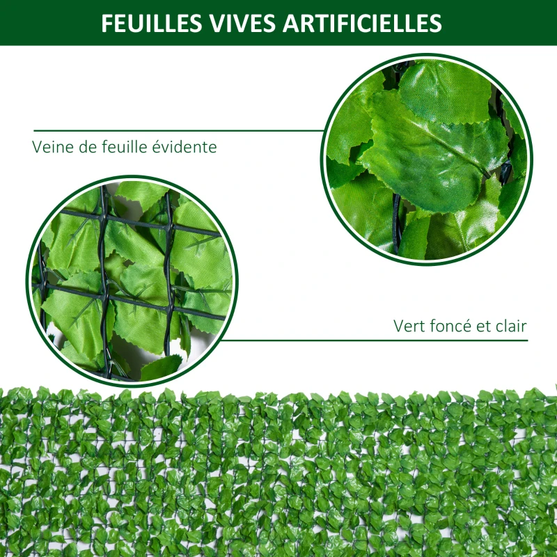 Outsunny Lot de 2 haies artificielles lierre Brise-Vue décoration Rouleau 3L x 1,5H m Feuillage réaliste Anti-UV Vert