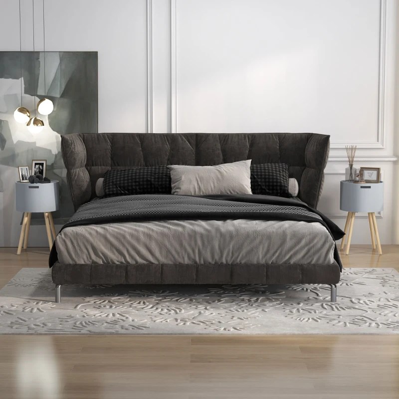 HOMCOM Modern Side Table with Hidden Storage Space, Round Night Stand with Removable Tray Wood Frame End Coffee Table for Living Room, Set of 2, Grey