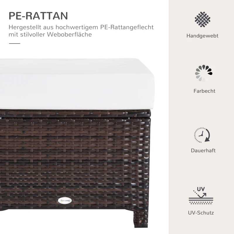 Outsunny Poly Rattan Hocker mit Kissen Gartenhocker Sitzhocker Fußhocker Rattanhocker Balkon Sitzhocker Gartenmöbel Braun+Cremeweiß 50 x 50 x 35 cm