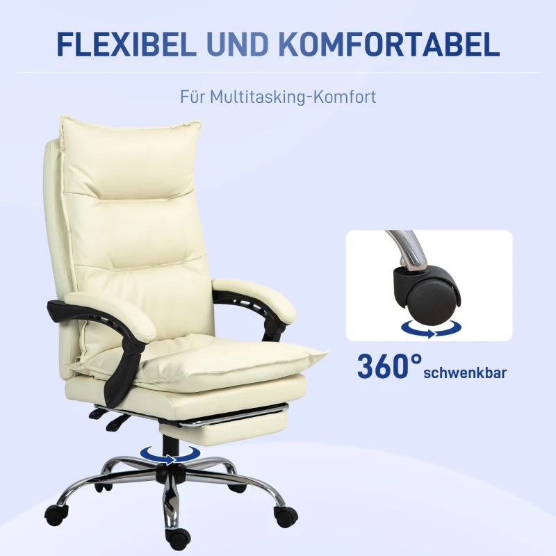 Vinsetto Bürostuhl, verstellbare Sitzhöhe, Fußstütze, Kunstleder, bis 135 kg, Metallbasis, 66x72x116-124cm, Beige(m-6)