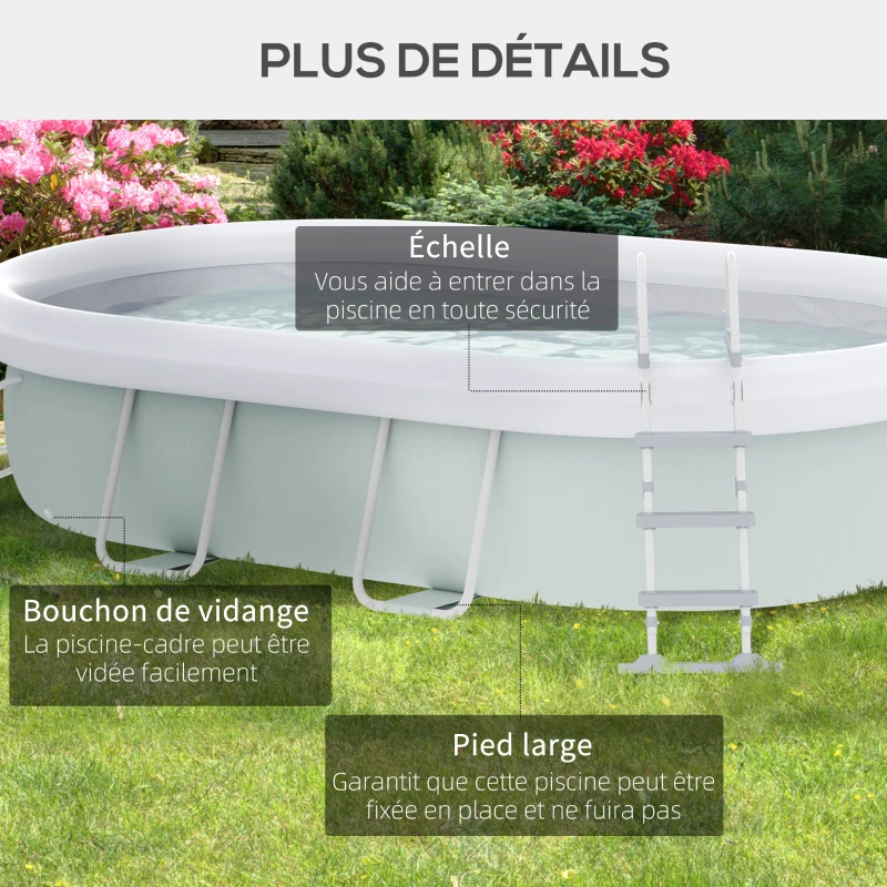 Outsunny Piscine rectangulaire hors sol avec structure en acier pompe de filtration échelle bâche 540 x 304 x 106 cm gris