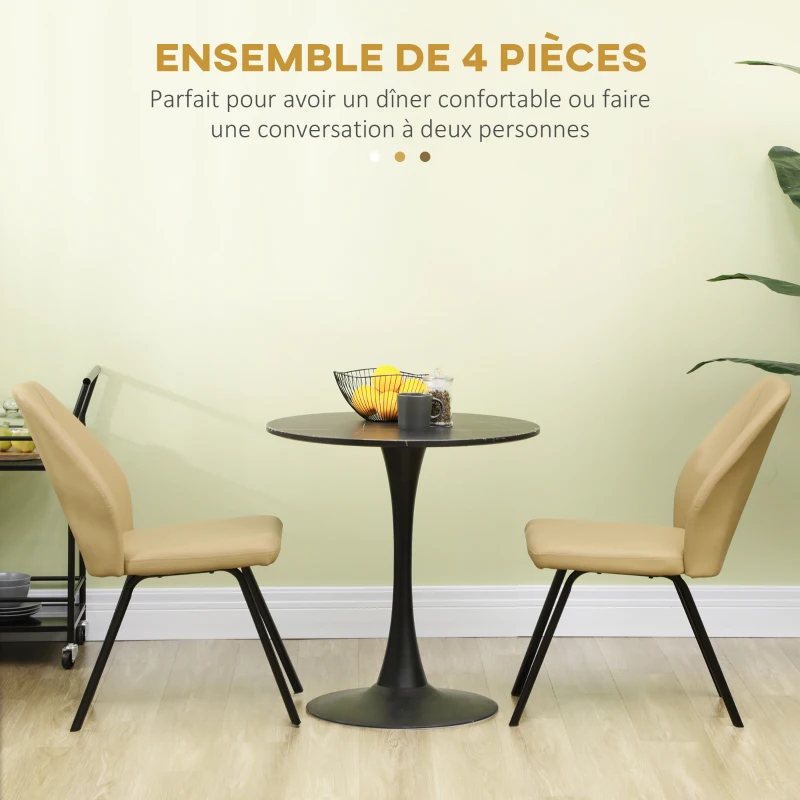 HOMCOM Lot de 4 chaises de salle à manger avec dossier assise en similicuir et piètement en acier 48 x 71 x 87 cm beige