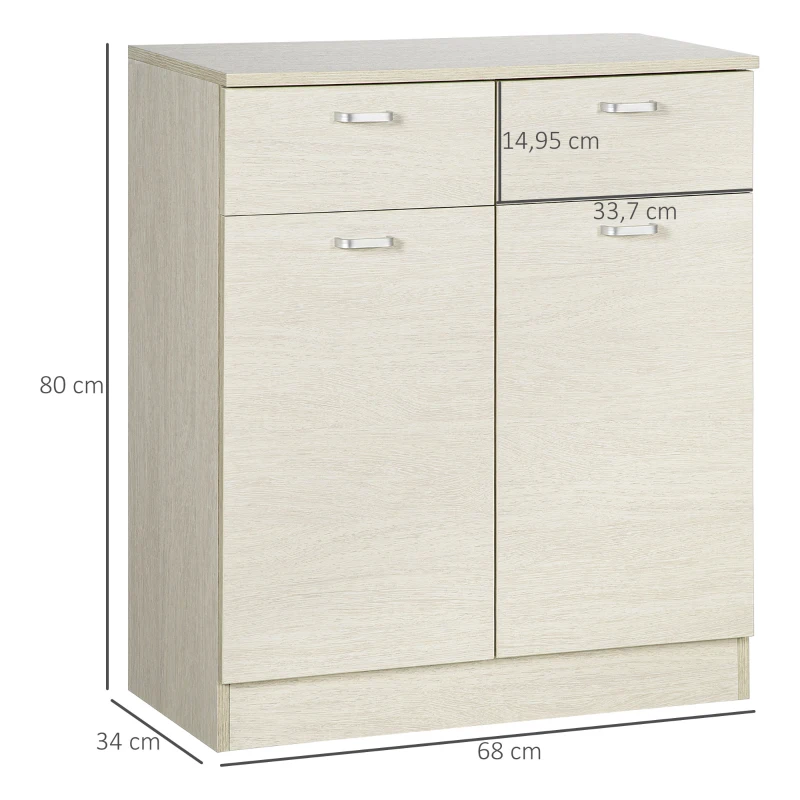 HOMCOM Armario Auxiliar de Baño con 2 Cajones Aparador Auxiliar de Almacenaje para Cocina 68x34x80 cm Madera Natural