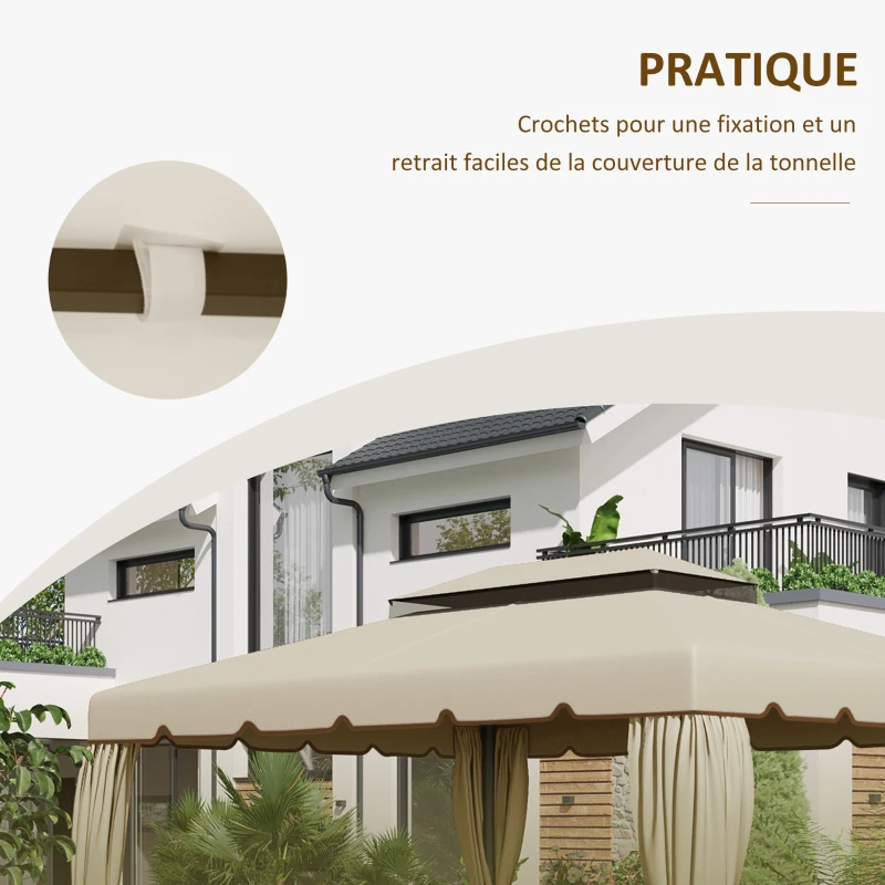 Outsunny Toile de rechange pour pavillon tonnelle tente toit de remplacement gazebo de jardin tissu polyester 4 x 3 m beige