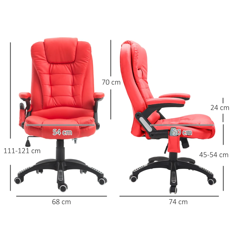 HOMCOM 6-Point Massage Office Chair with Seat Heated for Home Office, PU Leather High Back Executive Desk Chair with Adjustable Height and 360° Swivel for Work Study, Red
