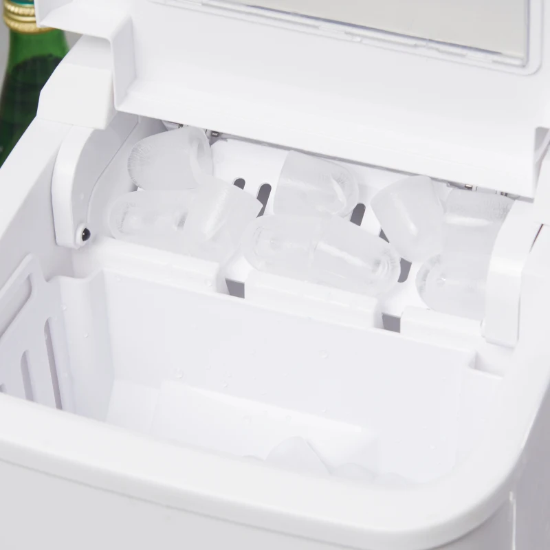 HOMCOM Machine à glaçon portative capacité réservoir eau 1,5 L autonettoyante pelle à glace et panier inclus jusqu'à 12kg/24h PP acier blanc