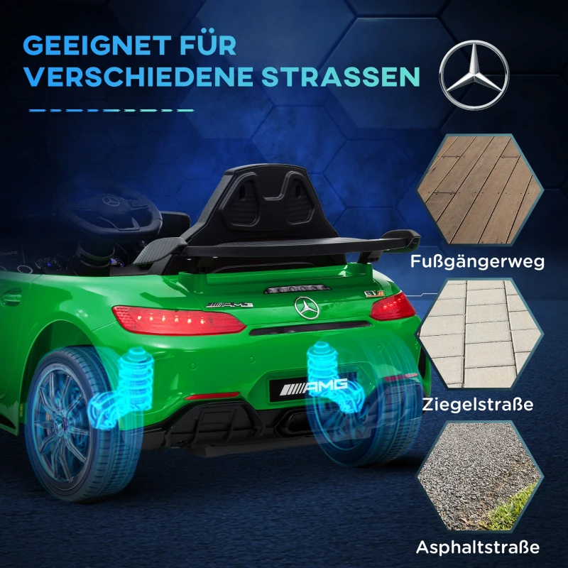 AIYAPLAY Elektro-Kinderauto, Mercedes, 3-5 km/h, Fernbedienung, Licht & Musik, Grün