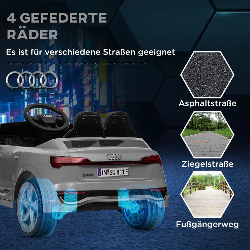 AIYAPLAY Elektro-Kinderauto, 12V Audi Q8, 3-5 km/h, Fernsteuerung, Scheinwerfer, Musik, Grau