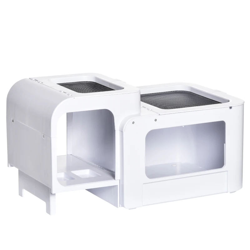 PawHut Terrario per Tartarughe d'Acqua con Vasca per Tartarughe, Ciotole e Finestre, 47x28x25cm - Bianco