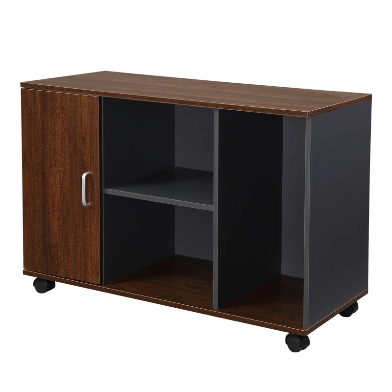 HOMCOM Mobiletto da Ufficio Armadietto Portadocumenti con Rotelle, Moderno per Casa Studio in Legno, Color Noce e Grigio,100x40x66cm