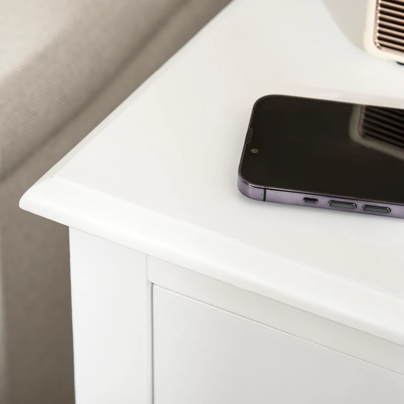 HOMCOM Table d'appoint, Bout de canapé, Chevet avec 1 tiroir et 2 paniers amovibles naturels effet rotin et MDF blanc