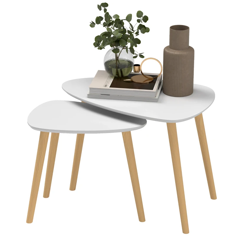 HOMCOM Nesting Coffee Table, Set of 2 Side Tables, Stacking End Tables with Solid Wood Legs, for Living Room Bedroom, Light Grey