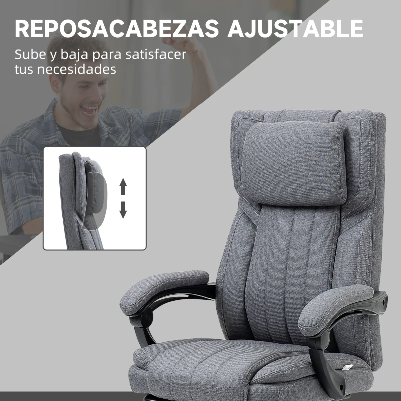 Vinsetto Silla de Oficina Reclinable y Giratoria  con 6 Puntos de Masaje Vibratorio con Mando de Control 65x61x108-118 cm Gris