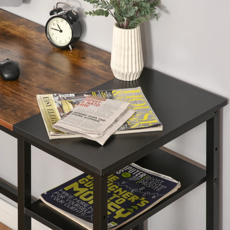 HOMCOM Escritorio Esquinero Mesa de Ordenador estilo Industrial en Forma de L para Oficina con Estante y Pies ajustables 150x120x75 cm Marrón Rústico