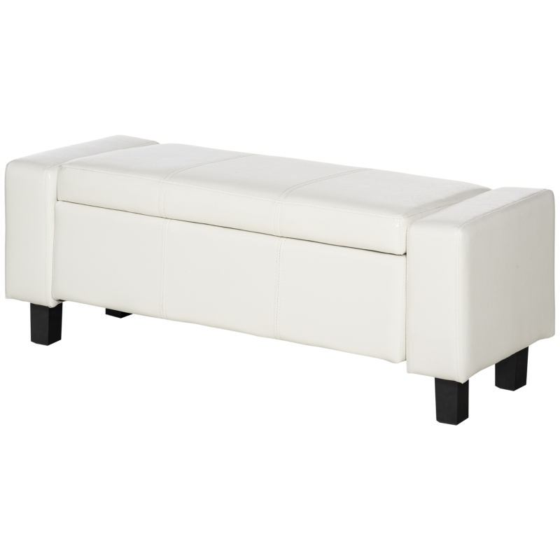 HOMCOM Ottoman Storage Chest Faux Leather Stool Bench Seat Bedding Blanket Box Home Furniture (White)