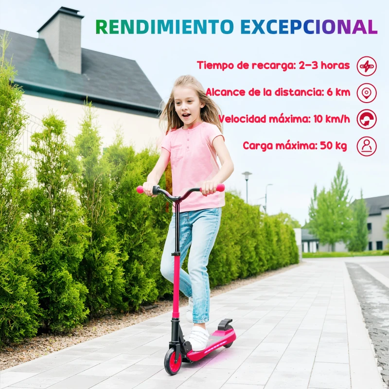 SPORTNOW Patinete Eléctrico Plegable de +6 Años Motor 120 W Autonomía 6 KM MAX 10 KM/H Ruedas de 5" - 5,5" Altura Ajustable Rojo