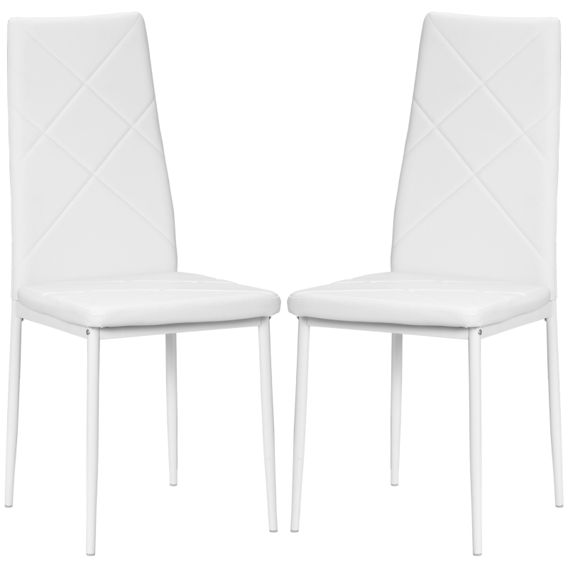 HOMCOM Set di 2 Sedie da Pranzo Moderne con Schienale Alto in Finta Pelle e Acciaio, 41x50x97 cm, Bianco