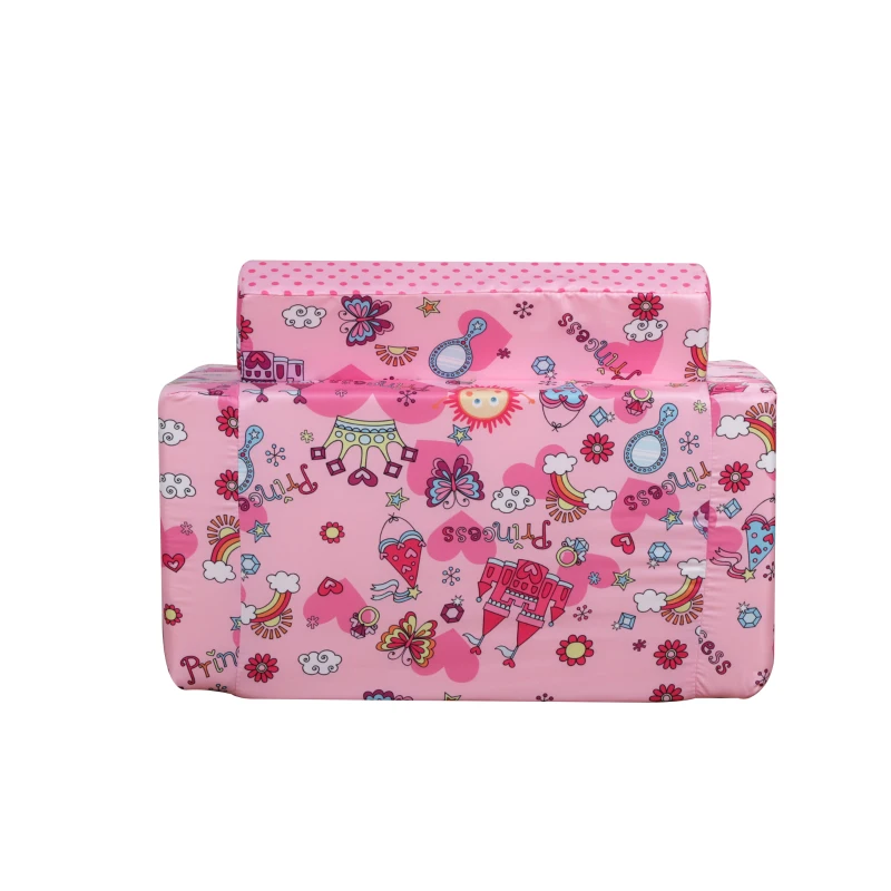 HOMCOM Sillón Infantil 2 Modos de Uso Extensible Ergonómico Funda Lavable Mini Sofá para Niños +12 Meses Asiento Acolchado Esponja 56x42x39 cm Rosa