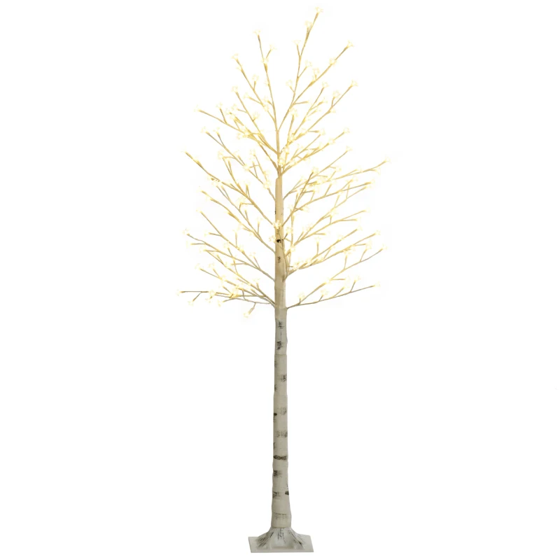 HOMCOM Kunstbaum, Kunstbirke, mit 180 LEDs, 3 Helligkeitsstufen, warmweiß, realistische Rinde, 21,5 x 21,5 x 180 cm
