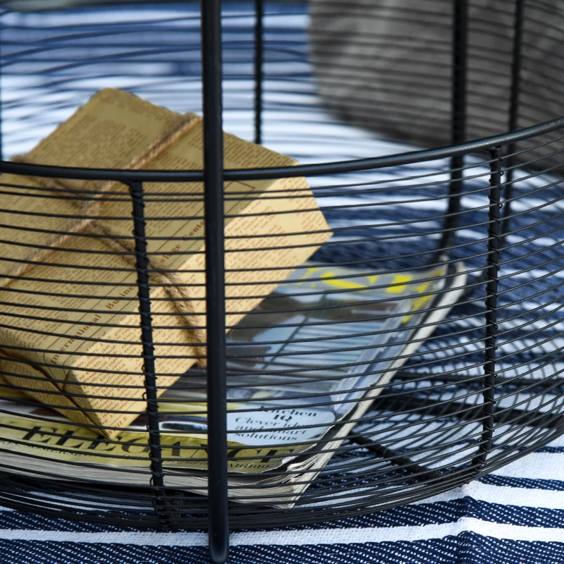 Outsunny Set di 2 Tavolini da Giardino in Metallo con Ceste, Arredamento da Esterno Stile Industriale Nero