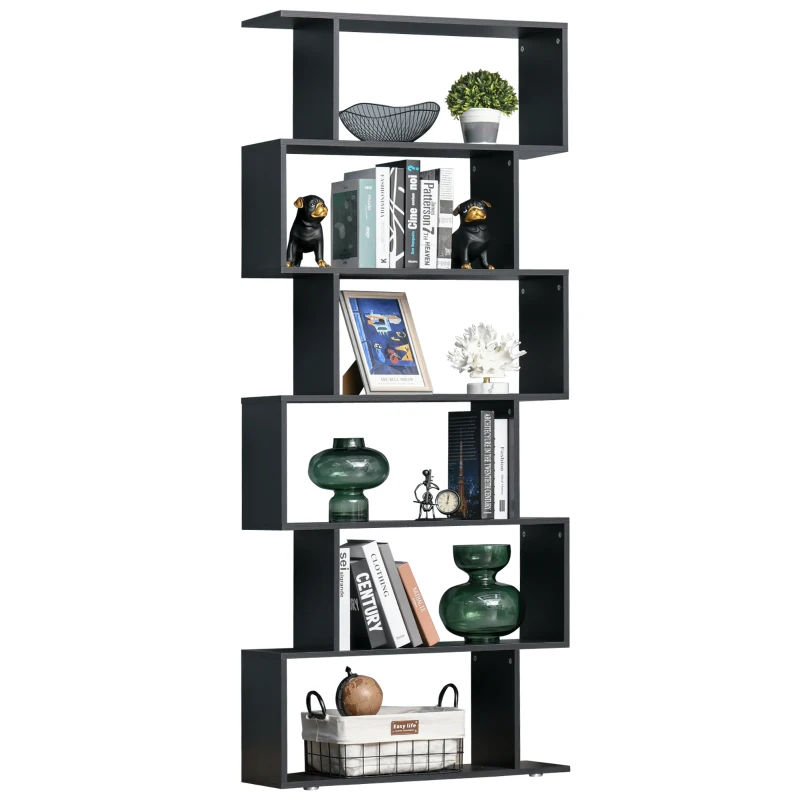 HOMCOM Estantería Librera 6 Estantes Madera Forma S 80x24x191 cm Estantes Color Negro