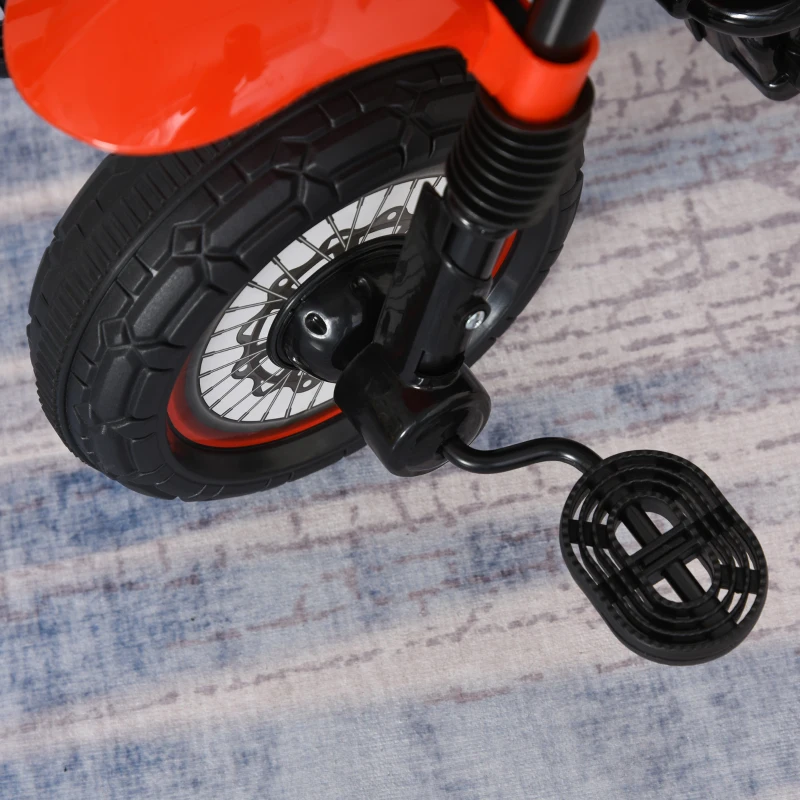 HOMCOM Moto Correpasillos Infantil para Niños de +18 Meses con Apariencia de Moto de Montaña con 3 Ruedas con Luces y Sonido Pedales Diseño Único 71x40x51 cm Rojo(m-9)