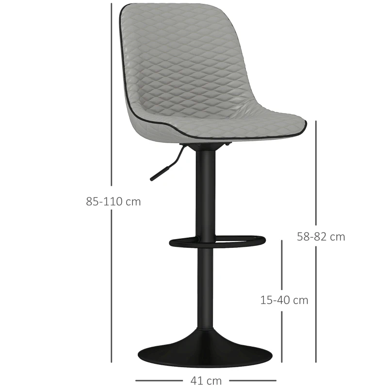 HOMCOM Set of Two Faux Leather Bar Stools - Grey