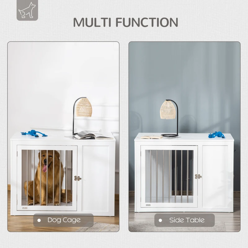 PawHut 2-in-1 Dog Cage and Side Table, with Two Lockable Doors, for Medium  Large Dogs - White