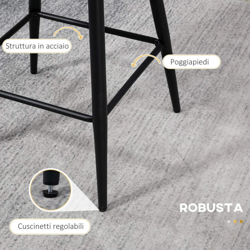 HOMCOM Sgabelli da Cucina Set 2 Pz in Poliestere, Acciaio e Gommapiuma con Poggiapiedi Regolabile, 52x53x93 cm